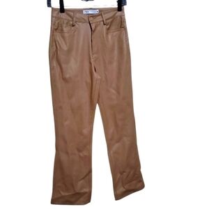Zara Women Camel Faux Leather Cropped  Pants  Size 4
